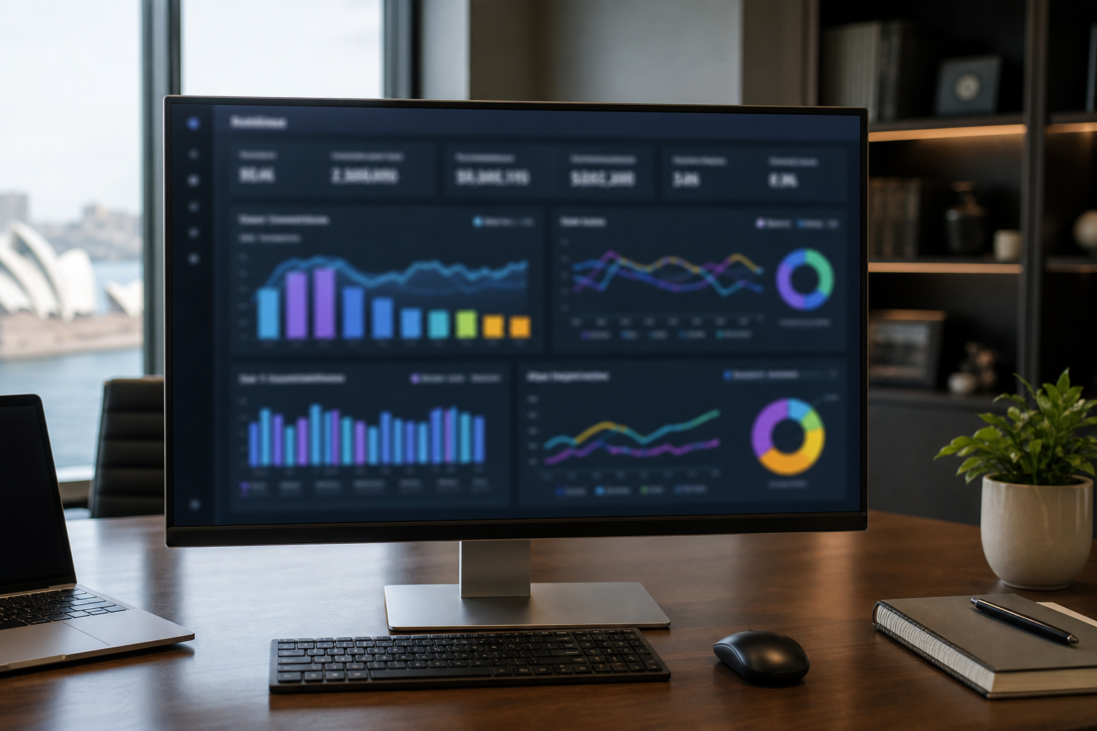 Business intelligence dashboard with operational KPIs and charts
