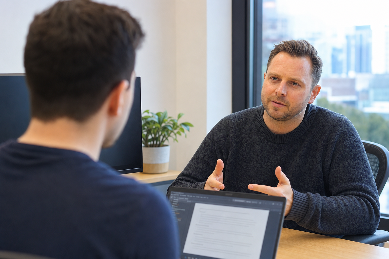 Client discussing software requirements with developer