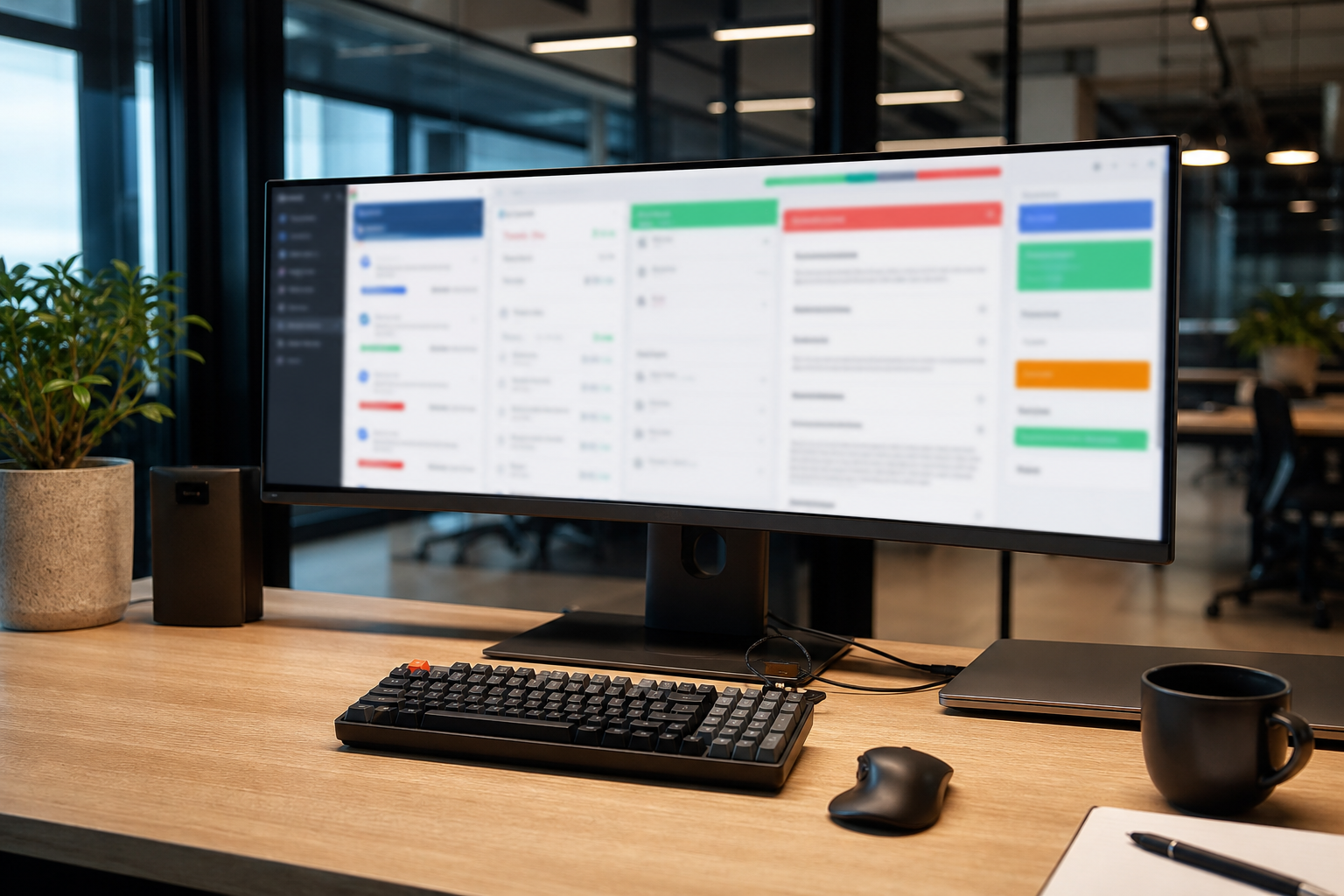 Custom business software interface on desktop workstation