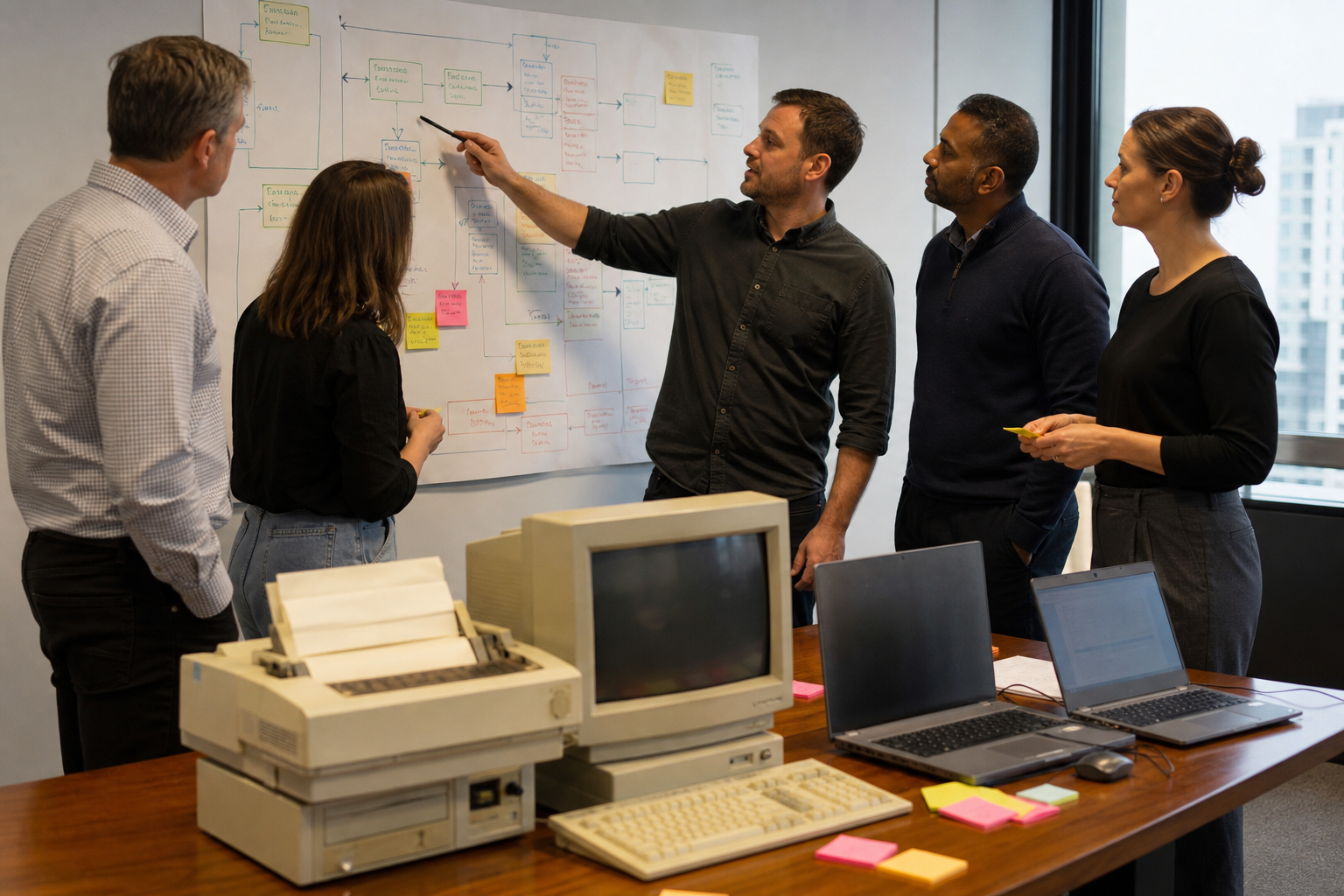 Workshop session mapping legacy system workflows and business rules