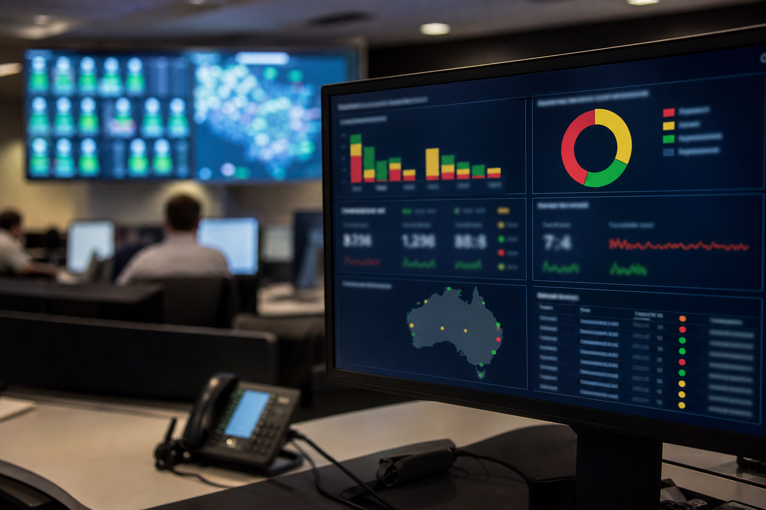 Operational dashboard showing backlog, SLA risk, and site-level performance