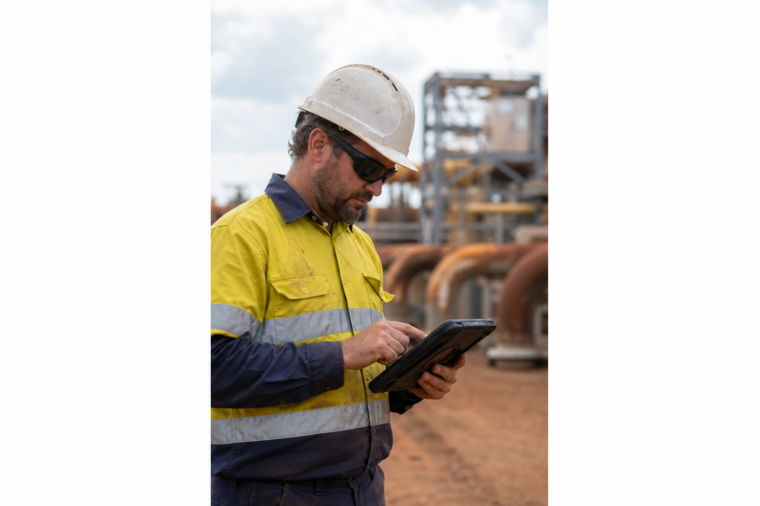 Mobile inspection checklist with photo capture and offline sync indicator