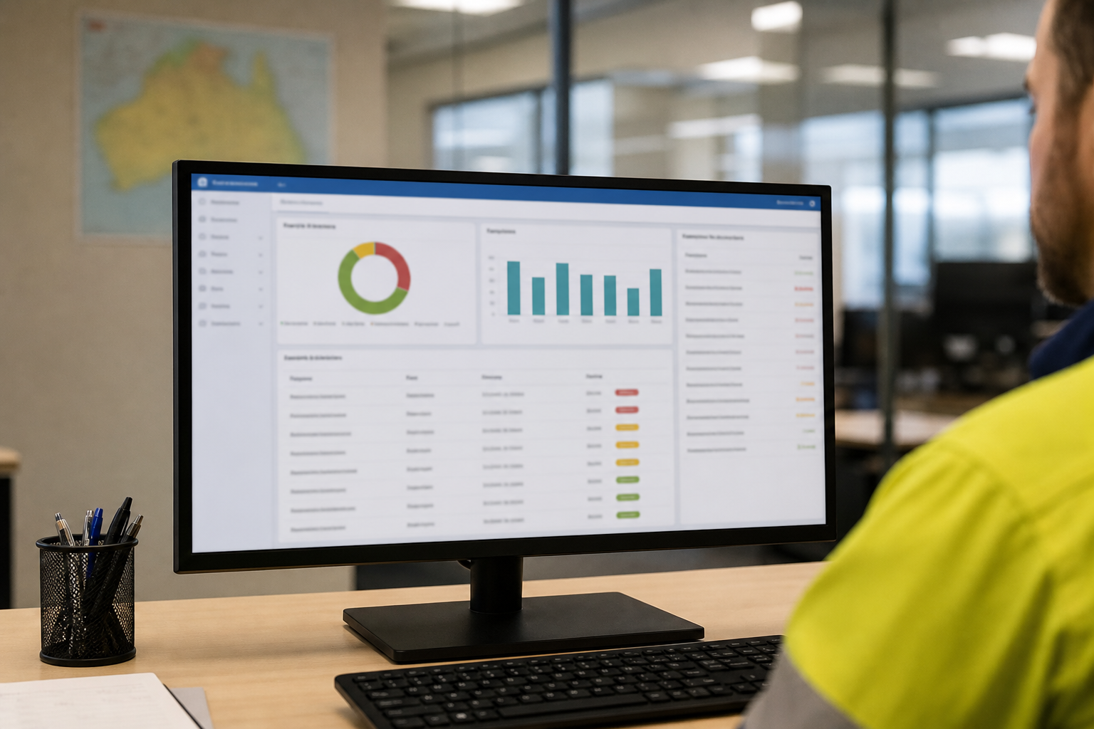 Compliance reporting dashboard with jurisdiction deadlines and submission status